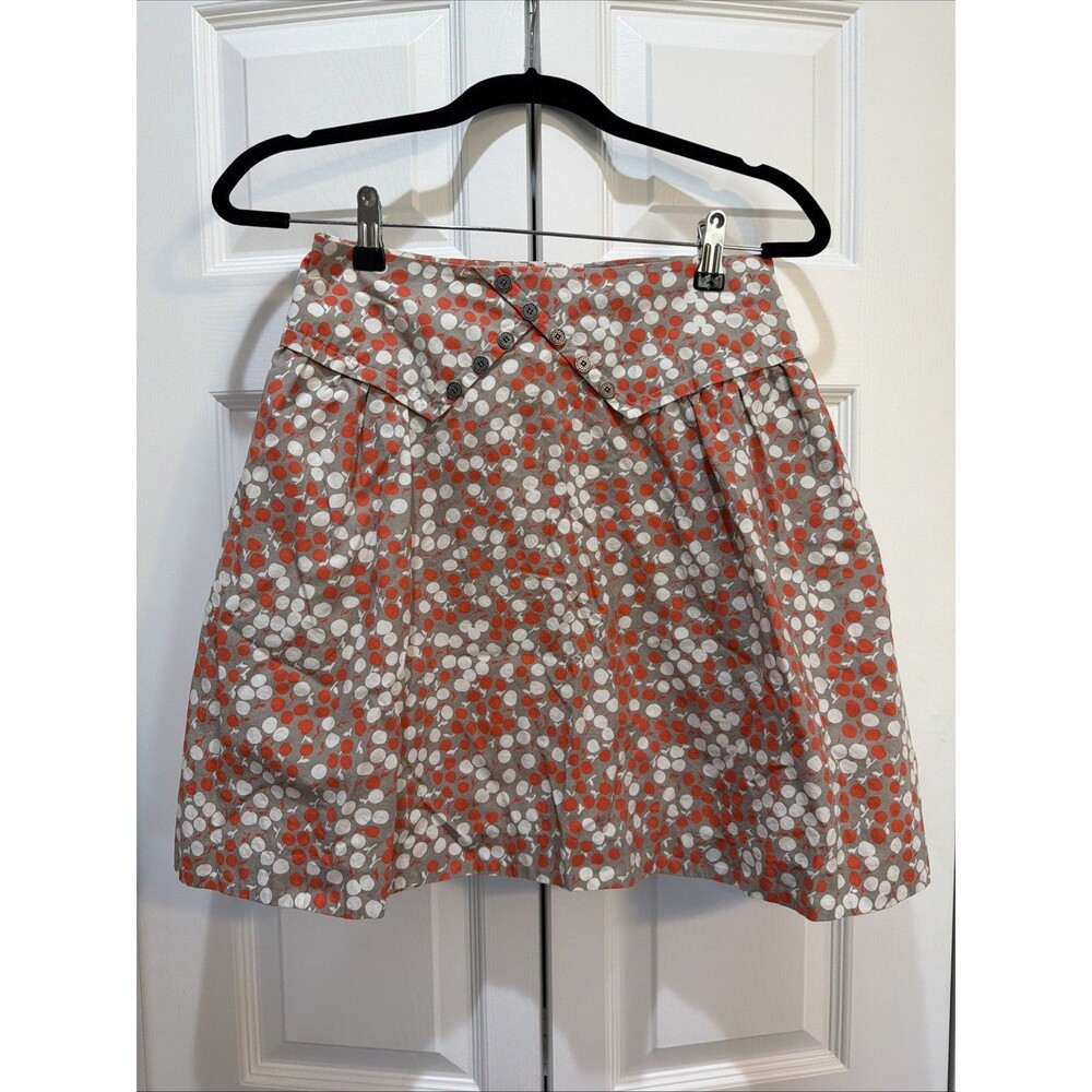 Anthropologie Girls From Savoy Cherry Print Button A-Line Skirt Gray Red Size 2
